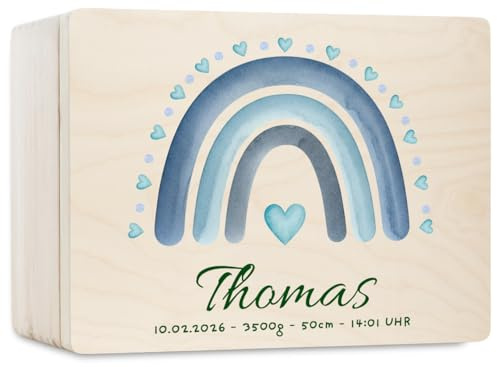 Pinus Erinnerungskiste Holz personalisierbar 60x40x23 cm | Wunschtext Name Datum, Kiefernholz, UV Druck, Baby Erinnerungen, Geschenk Geburt Taufe 1 Geburtstag