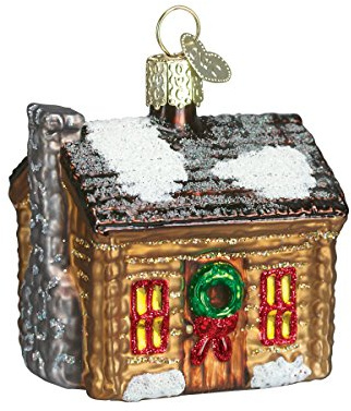 Old World Christmas Log Cabin Glass Blown Ornament for Christmas Tree, Handcrafted Holiday Decoration, Cottage Collection