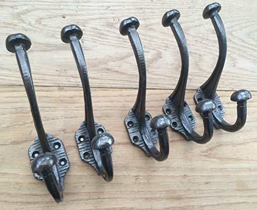 IRONMONGERY WORLD® (3008AI) 5 X CAST Iron Old Edwardian Style Large Heavy Shabby Chic Coat Hooks