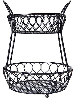 Gourmet Basics by Mikasa Loop and Lattice Wire Basket, Antique Black