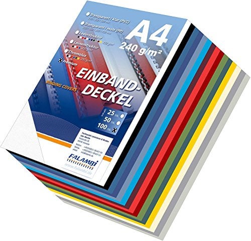 100 Einbanddeckel Falambi/PREMIUM 240 - mix, Sortiment 10 Farben, Rückenkartons in Lederstruktur für Bindemaschine, Farbmix