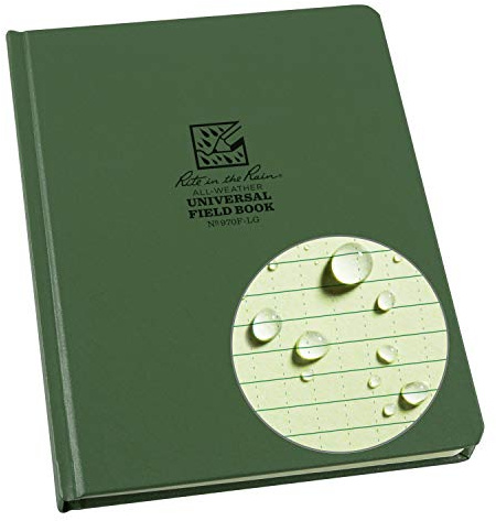 Rite in the Rain Weatherproof Hard Cover Notebook, 6.75 x 8.75, Green Cover, Universal Pattern (No. 970F-LG)