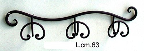 arterameferro Attaccapanni Appendiabiti in ferro battuto a 3 posti da parete classico 63 cm