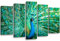 Feeby Bilder XXL 5-Teilig Pfau Typ A 150x100 cm 1 Teilig Wohnzimmer Schlafzimmer Büro Küche Wandbilder Leinwandbilder Modern Bild auf Leinwand Wanddekoration Kunstdruck Design Grün Blau