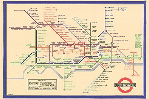 Spiffing Prints London Tube Map 1933 - Medium - Archival Matte - Brown Frame