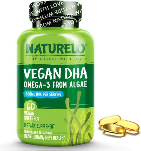 NATURELO Vegan DHA - Pure Omega3 Oil from Algae - Sustainable Benefits of Fish Oil (EPA/DHA) - No Smell Or Taste - Best for Vision & Brain Function Support - 60 Softgels | 1 Month Supply