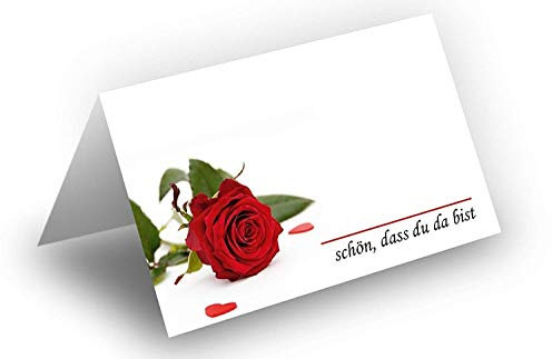 50 / Tischkarten/Rote Rosen mit Herzen/UV-Lack glänzend/für Weihnachten/Silvester/Hochzeit/Geburtstag/Jubiläum/als Tischdekoration/Format / 8,5 x 11,2 cm / 850 mm x 1120 mm