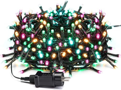 Avoalre 20M Bunte Lichterkette Außen Weihnachten 200leds, 8 Modi Weihnachtsbeleuchtung, IP44 Wasserdicht LED Lichterkette für Weihnachten,Tannenbaum, Hochzeit, Garten, Ostern (gelb/grün/lila/türkis)
