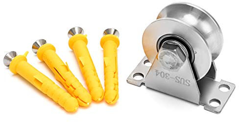 QWORK® 1 x 2 Zoll (50mm) Schiebetor Roller Stahl mit Halterung aus Edelstahl, Drehgelenk, für Drahtseile, tragfähigkeit: 400 kg