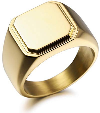 MeMeDIY Personalisierte Gravur Monogramm-Buchstaben-Signet-Ring für Männer Frauen Mädchen Jungen Edelstahl-Hochzeitsringen Benutzerdefiniert Schmuck Bündel mit Ringgrößeneinstellern (Gold)