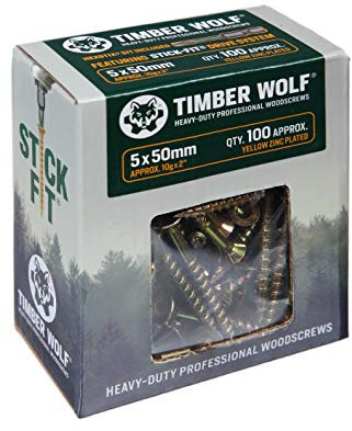 Timber Wolf TW50050 Vis à bois – 5,0 x 50 mm – Boîte de 100, zinc et jaune (or)