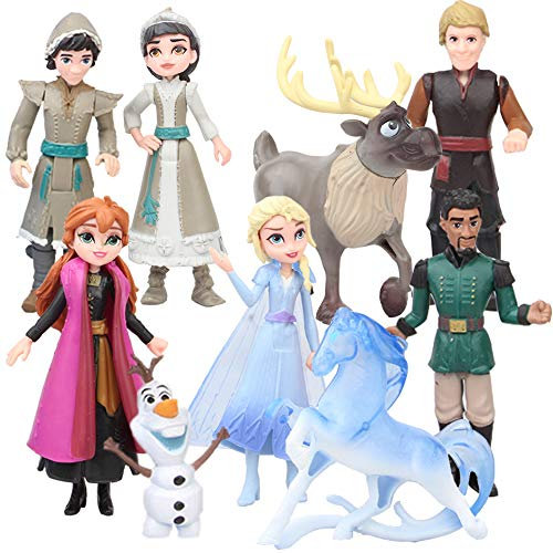 Eisprinzessin Mini Figuren Set, NALCY 9 Stück Schneeflocke Dekorationen, Kuchen Dekoration Cake Topper Lieferungen Cake Topper, ELSA und Anna für Geburtstag Hochzeit Mädchen Party Dekoration Versorgt