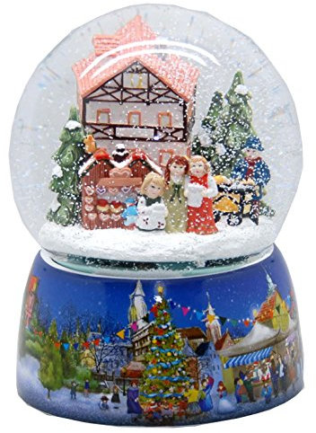 Minium Collection 20065os Mega-Schneekugel Nostalgie Weihnachtsmarkt Porzellansockel 150mm Durchmesser mit Musik-Spieluhr Winter Wonderland