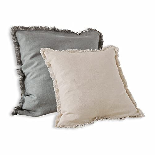 Loberon Kissenhülle 2er Set Quebo, edle Farbharmonie, Schlichtes Design, dekorative Fransenkanten, Kissenbezug, Wohntextilien, Wohn-Accessoires Leinen, grau/beige