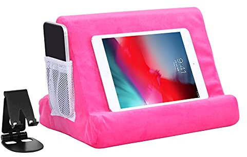 2pcs Multi-Angle Tablet Holder Cushion Stand with Net Pocket & Black Color Phone Stands Upgraded Tablet Pad Support for Phone,Pad,Books(Pink)