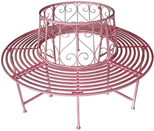 GeKi Trend Baumbank antik pink rosa Metall Schmiedeeisen 360° rund Ø 161 cm Rundbank Baum massiv Parkbank Gartenbank stabil 23 kg