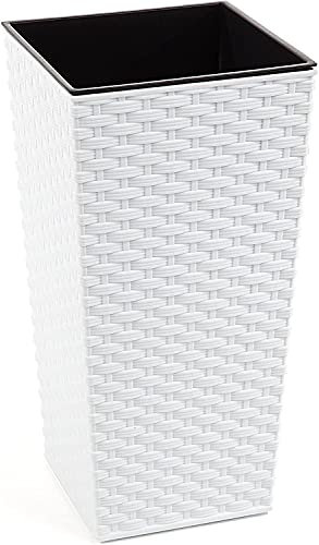 Gordanluk Tall planter rattan plant pot Designed Flowerpot with plant riser extra large plant pots indoor plant pots outdoor flower pot (White, 35 x 68 cm)