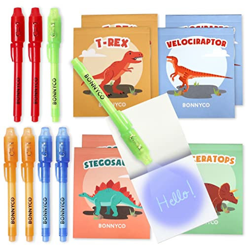 BONNYCO UV Stift und Notizbuch, 8 Stück Dino Mitgebsel Kindergeburtstag Junge & Mädchen | Kindergeburtstag Gastgeschenke, Adventskalender & Kleine Geschenke für Kinder - Dino Geburtstag Deko