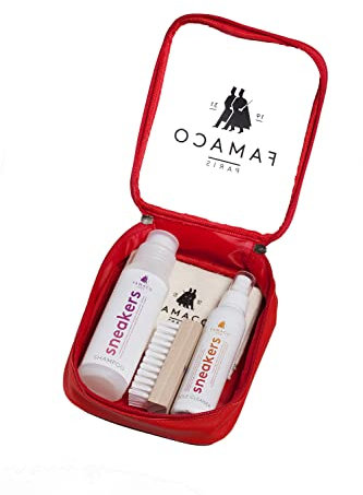 Famaco - TROUSSE LOISIR ROUGE SNEAKERS - 3 Produits pour l'Entretien des sneakers - Idéal Cadeau ou pour vos Déplacements