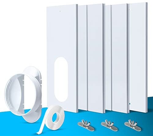 TOPOWN 4 Piezas Kit de Ventana Aire Acondicionado Portátil, Placas de Sellado de Ventana Corredera de Aire Acondicionado Portátil, Adecuado para Tubos de 5/5,9 de diámetro, con Adaptador de Ventana