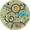 the carpet Happy Life Kinderzimmer, Kinderteppich, Spielteppich, Waschbar, Straßenteppich, Straße, Dschungel, Tiere, Auto, Grün, 160 cm Rund