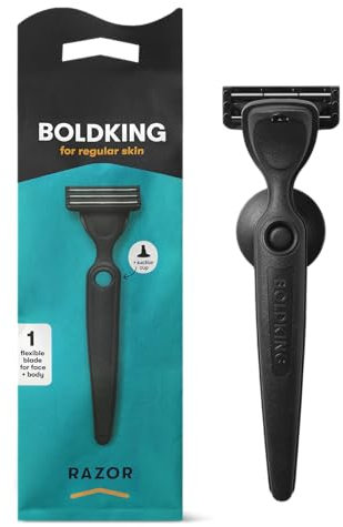 Boldking Rasierer Herren Regular - Nassrasierer Herren mit Klingen - Herrenrasierer für normale Haut - mit Saugnapf zur Befestigung an der Wand