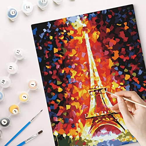 K&L Wall Art Malen nach Zahlen Leinwandbild Set mit Acrylfarbe Nylon Pinsel DIY Malset Motiv zum Ausmalen Eiffelturm 40x50cm