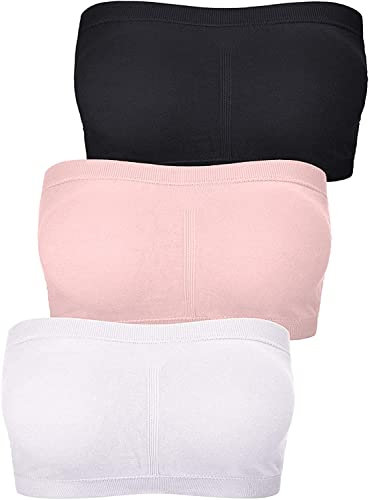 FULIER Femmes Bandeau Bustier Soutien-Gorge Invisible Top Baril 3 Pièces (Noir, Blanc, Rose, L)