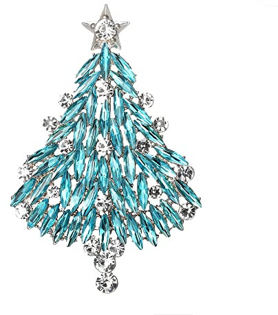 Clearine Weihnachtsbaum Brosche für Damen Funkelnde Marquise-Strass Pin für Kleidung Weihnachten Topas Blau Silber-Ton