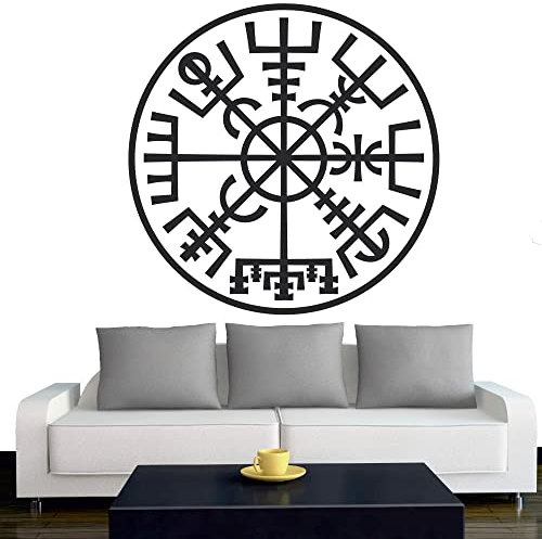 INDIGOS UG - Wandtattoo Wohnzimmer - Wandaufkleber Wikinger - Viking - Wikingerkompass Kreis - nordisch - Mythologie - 80x80 cm - Schwarz - Aufkleber Kinderzimmer Schlafzimmer Küche Badezimmer Büro