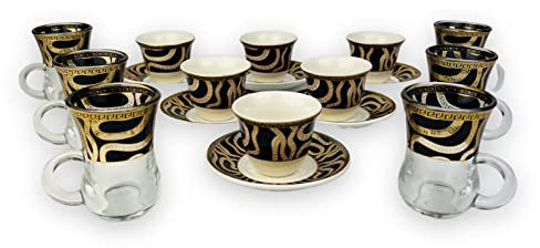 Cinar Medusa Luxus Gold Espressotassen und Tee Gläser 18 TLG für 6 Personen 60 Ml NEU