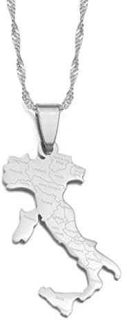 Stylish-Art Italien Mit Namen Der Städte,Karte,Modischer Anhänger Und Halsketten,Italienisches National Für Damen,Herren,Karten,Geometrie,Schmuck,Amulett,Patriotische Ornamente,Silber,60 cm Kette
