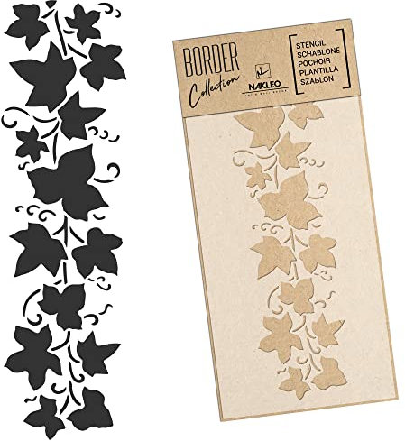 NAKLEO Bordüre Schablone zum Malen 21x45 cm, Efeu Kletterpflanze Blumen Muster, Kunstoff Wiederverwendbare Wandchablone, Handwerk DIY Dekoration, Stoff Möbel Holz Papier