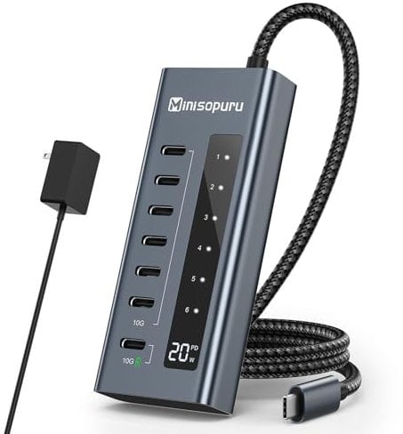 Minisopuru 7 in 1 USB C Hub, Unterstützt 10 Gbit/s Daten Und Schnelles Aufladen (Nicht Unterstützt Video), Für MacBook Pro/Air, IMac, IPad, Phone