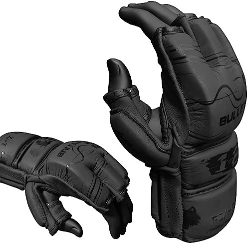 FOX-FIGHT Bullet12 MMA Handschuhe professionelle hochwertige Premium Qualität echtes Leder Boxhandschuhe Training Grappling Sparring Kickbox Kampfsport BJJ Sandsackhandschuhe Gloves M Black line