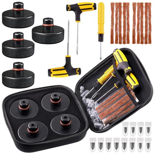 Glarks 29-teiliges Hebewagen-Pad-Set, Gummi-Wagenheber-Pad-Adapter, Autoreifenreparatur-Werkzeug mit Reparaturstreifen, Reifenreparatur-Gummi-Nagel, Reifenreparatur-Gummi-Nagel und