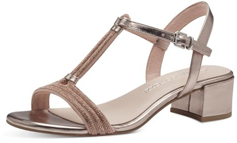 MARCO TOZZI Damen Sandalen mit Absatz mit Verstellbarem Riemen Glitzer, Mehrfarbig (Rose Met Comb), 38 EU