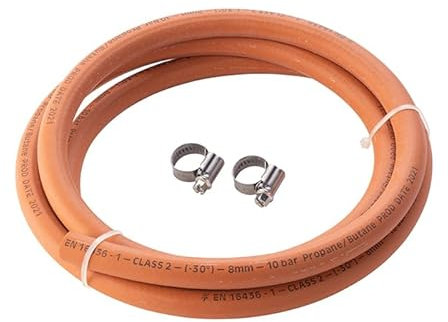 Hamilton Gas Products Gas Hose & Jubilee Clips Kit - 2m of 8mm High Pressure LPG Hose | Compatible with Regulators, Appliances & Equipment | Supply to BBQ's, Grills, Stoves, Patio & Cabinet Heaters