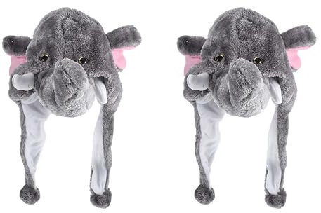 Theaque Niedliche Tiermütze, Plüsch, Winter-Ski-Stil, Cartoon-Ohrenklappe, Kapuze für Kinder und Erwachsene (Elefant), 2 Stück