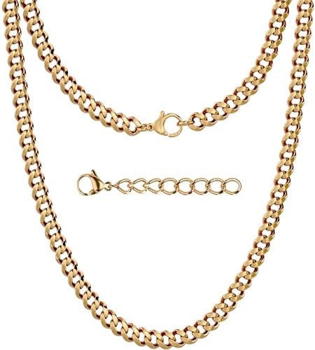 Silvadore 6mm Mens Chain Necklace Gold - Real 18k Plated Stainless Steel CUBAN Link Jewellery - NON-TARNISH & Waterproof - 46cm / 18 inch (Velvet Pouch)