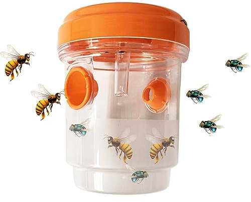 Tuzsocr Fliegenfalle, Wespen und Mücken, Bienentöter mit LED, Solarenergie, mit Aufhängung, Insektenfänger, wiederverwendbar, Insektenfalle, für Garten drinnen und draußen (Orange)