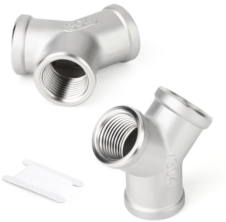 ERGAOBOY 2 Pcs 1/2 BSP Filetage Femelle Acier Inoxydable 304 3 Way Y Shape Tee Pipe Connector Fittings