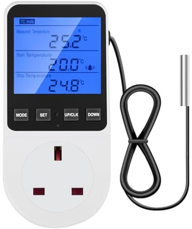 diymore 13A Thermostat Socket with Clock Timer,2900W Temperature Controller Thermostat Plug with Sensor for Greenhouse Aquarium Refrigerator