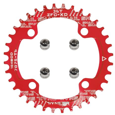 yongness Fahrradkettenblatt 104 BCD 32T 34T 36T 38T schmales breites Einzelkettenblatt, Ritzel geeignet für Rennräder, Mountainbikes, BMX-Kettenblätter (Rot 36T)