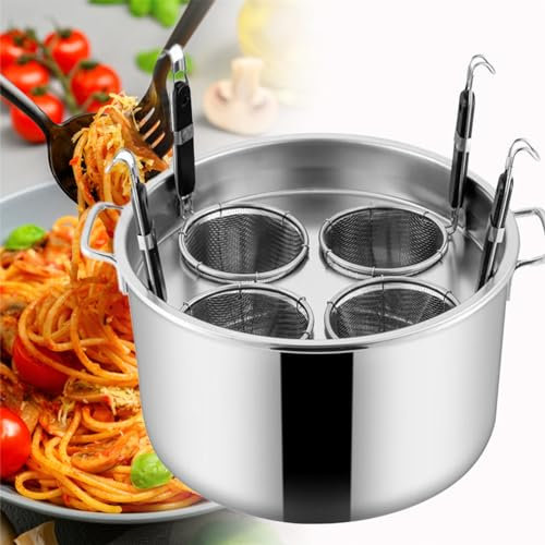 WDDEYYDS Pasta Cooker Insert Set Stainless Steel Pasta Pot With Lid Multifunctional Pasta Cooker with Divider and Colander Strainer Commercial Cooking Tool,4Holes