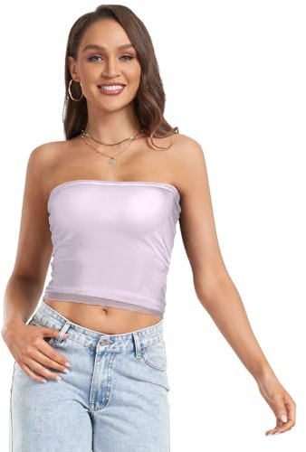 Flamingo Damen-Schlauch-Top, schulterfrei, rückenfrei, Bandeau-Tanktop, Sommer-Outfits, Größe S, Eimer, Flieder, Klein