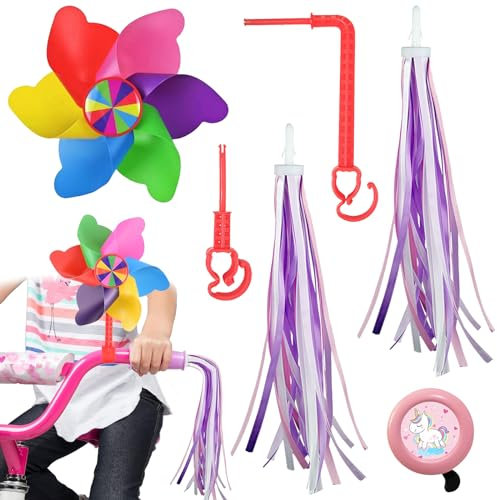 DAZZTIME Molino Viento Niños,Molinillo de Viento Jardin,Accesorios de Bicicleta para Niños,con Serpentinas para Manillar de Bicicleta,Timbre Bicicletas Infantil,para Bicicletas,Scooters y triciclos.