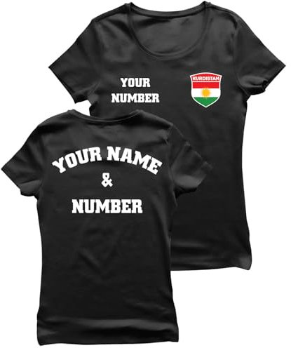 lepni.me Personalisiertes Damen-Fußballtrikot Kurdistan T-Shirt| Name und Nummer | Kurdische Flagge, Abzeichen | Fußball-Europameisterschaft 2024 (M Schwarz Mehrfarben)