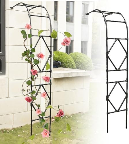 YAVYAV Half Arch Outdoor Garden Arbor, Metal Garden Arch Trellis For Climbing Plants, Wall-Mounted Heavy Duty Rose Arch, Garden Decorations, Black, 240cm H X 60-300cm W(Black,60x240cm/2x7.9ft)