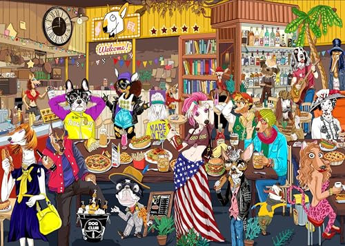 Hipazous 1000 Piece Jigsaw Puzzle for Adults,Family Game,Dog Party Puzzle with Sturdy Blue Cardboard,Perfect Snap 70x50cm